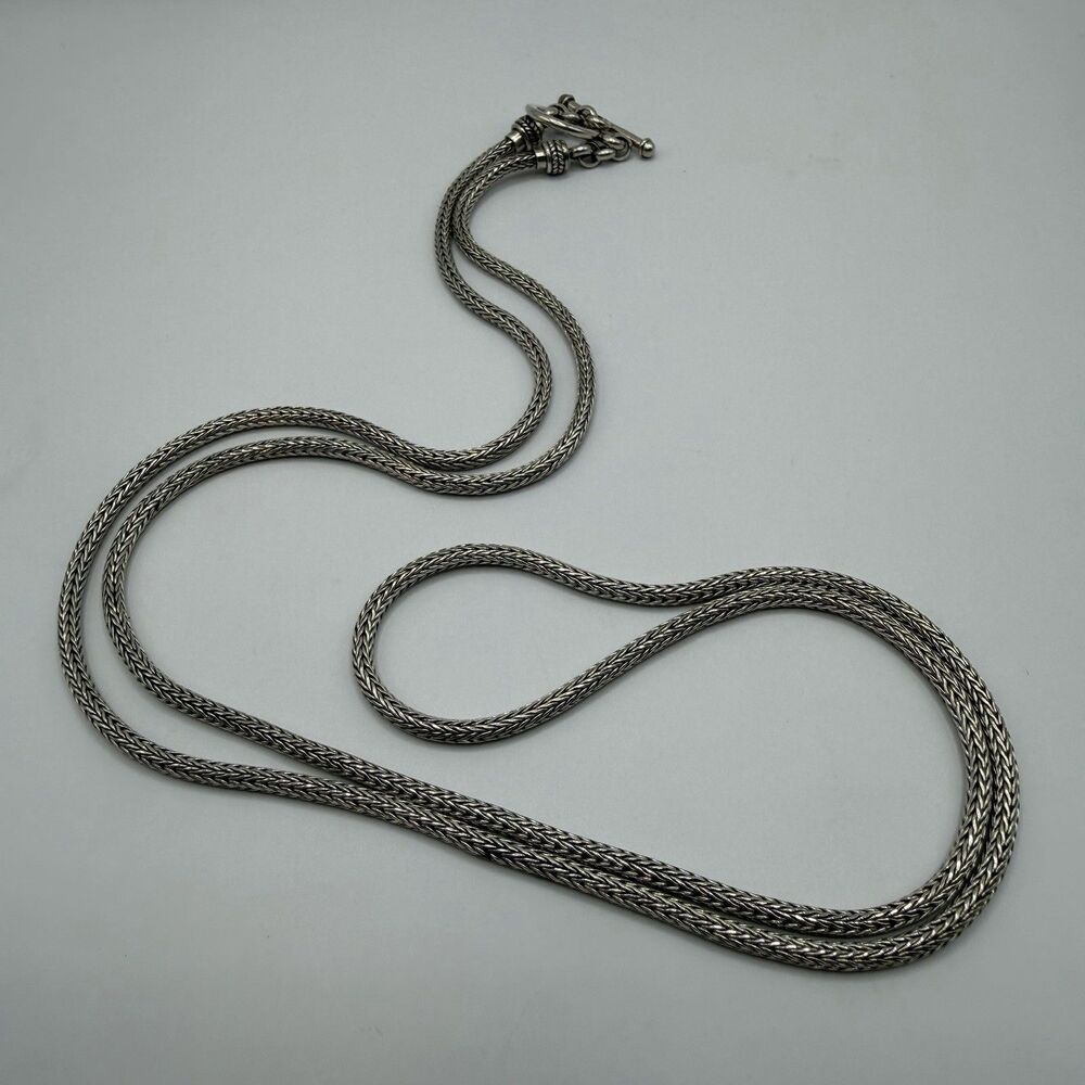925 Sterling Silver Woven Wheat Foxtail Chain Necklace 32" 27.8g